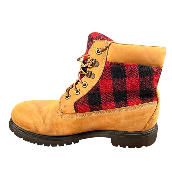 Timberland 6” Boots Mens 10.5 Wheat Leather Buffalo Plaid Flannel 45026 main image 5